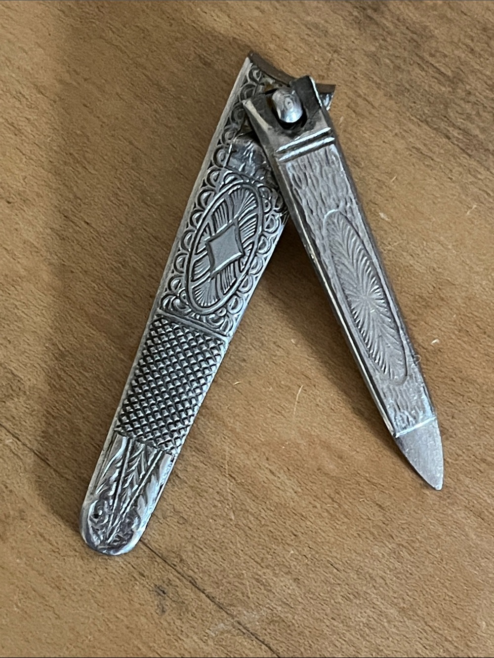 Vintage Engraved Metal Nail Clipper W file Steampunk Mechanical Collectable